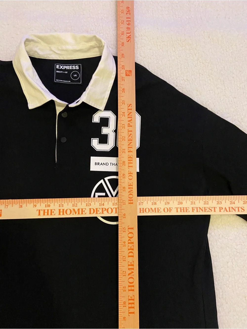 Express Rugby Polo Shirt Black New York Mens Size L Long Sleeve Heavy Weight New